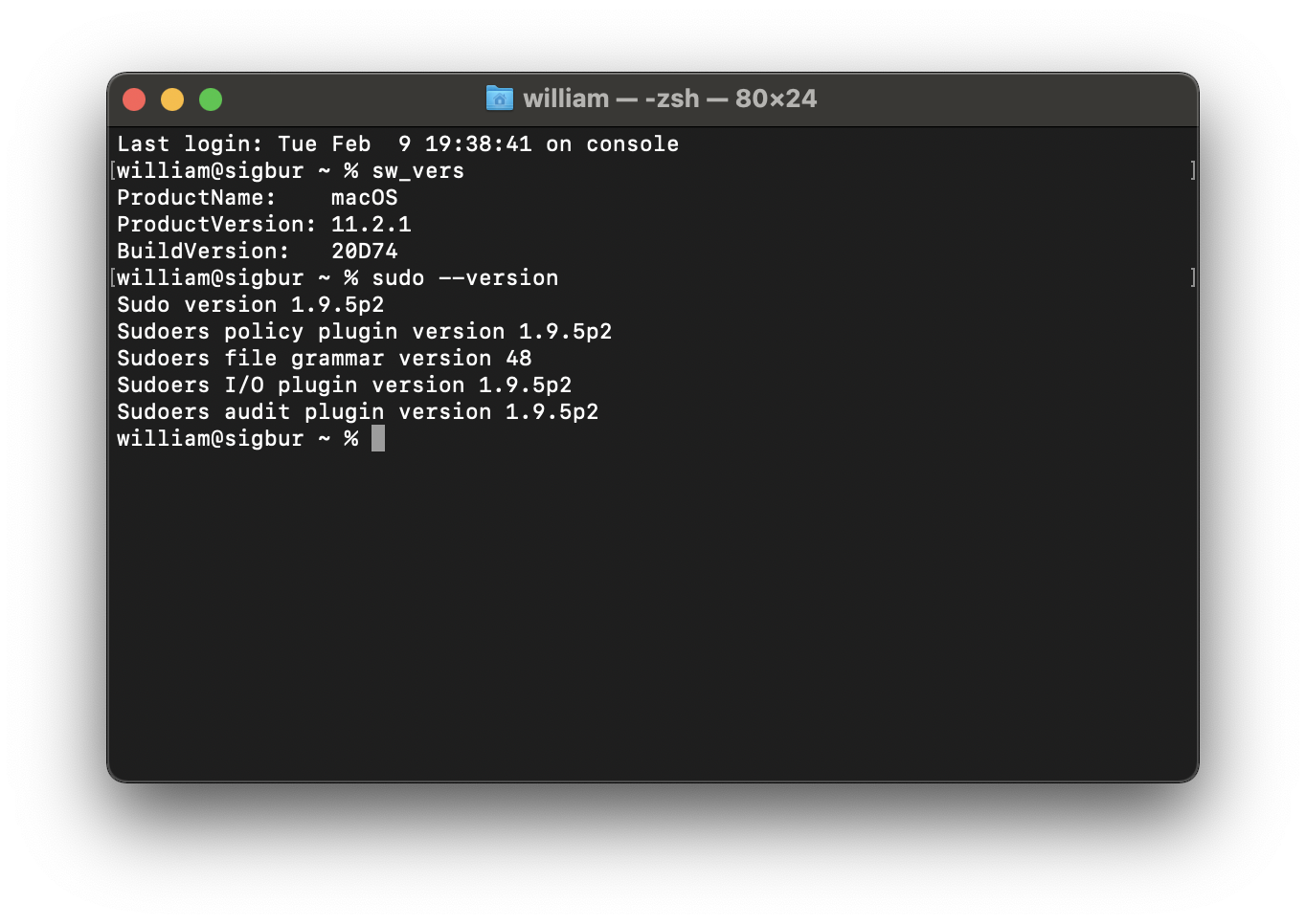 After: macOS 11.2.1 (20D74) with sudo 1.9.5p2